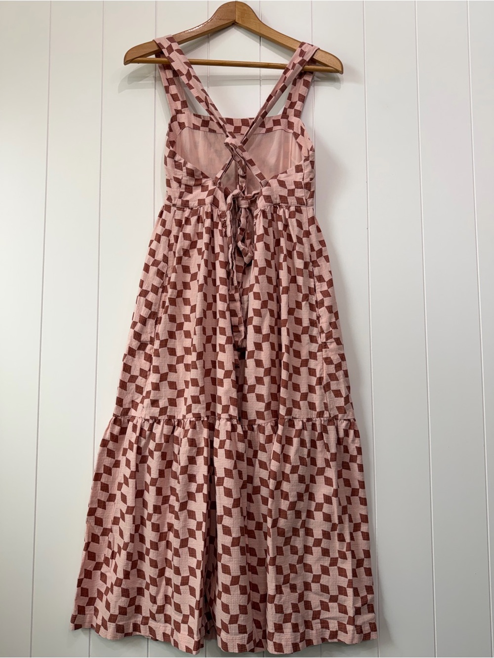 Madewell Cicely Tiered Midi Dress in Geo Checkerboard Pink Square Neck Size 8 M - Picture 4 of 10